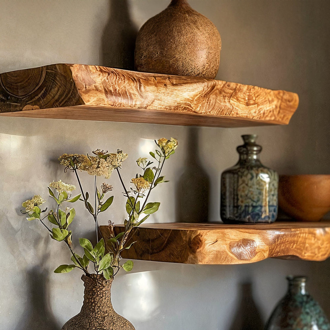 Collection of Live Edge Walnut Floating Shelves