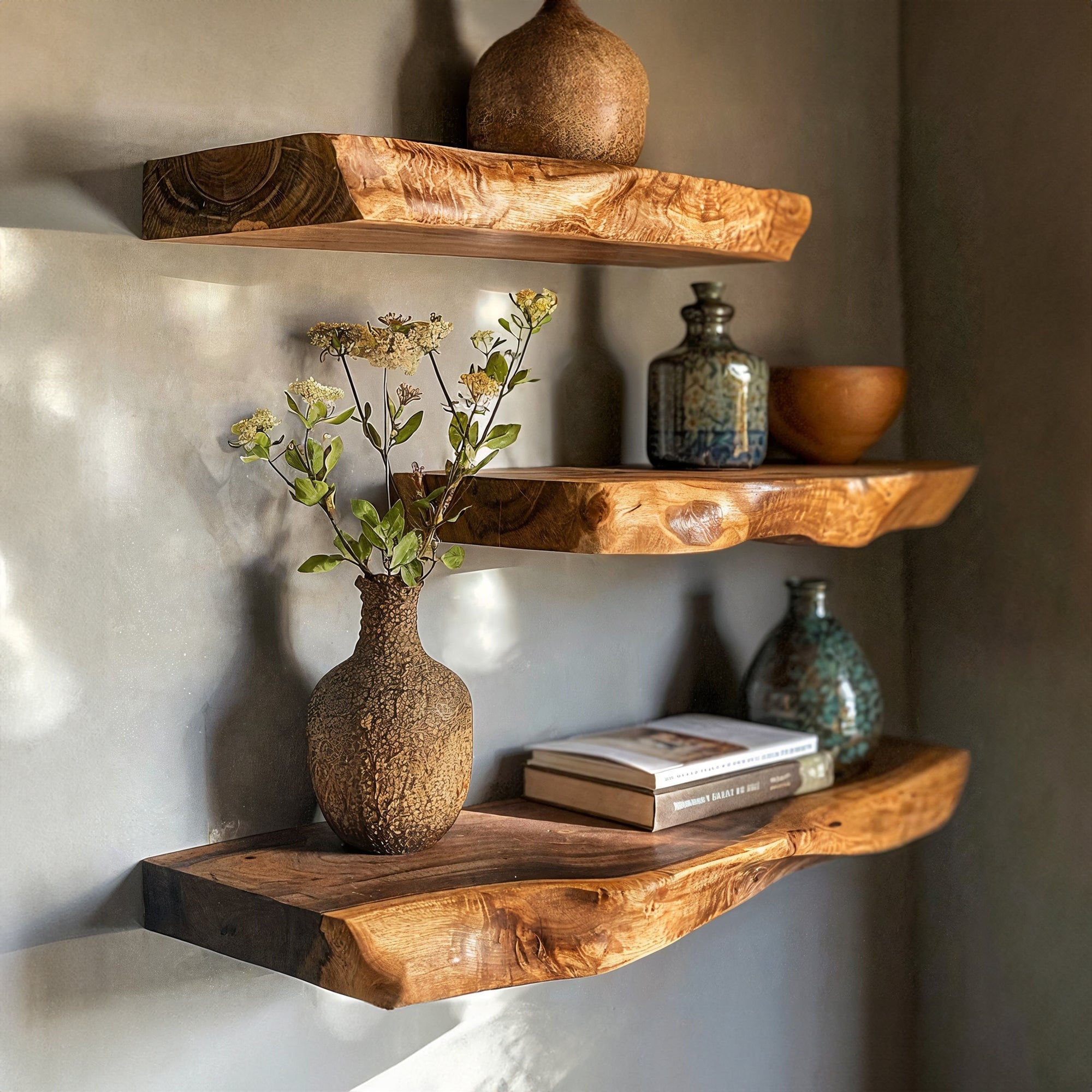 Collection of Live Edge Walnut Floating Shelves