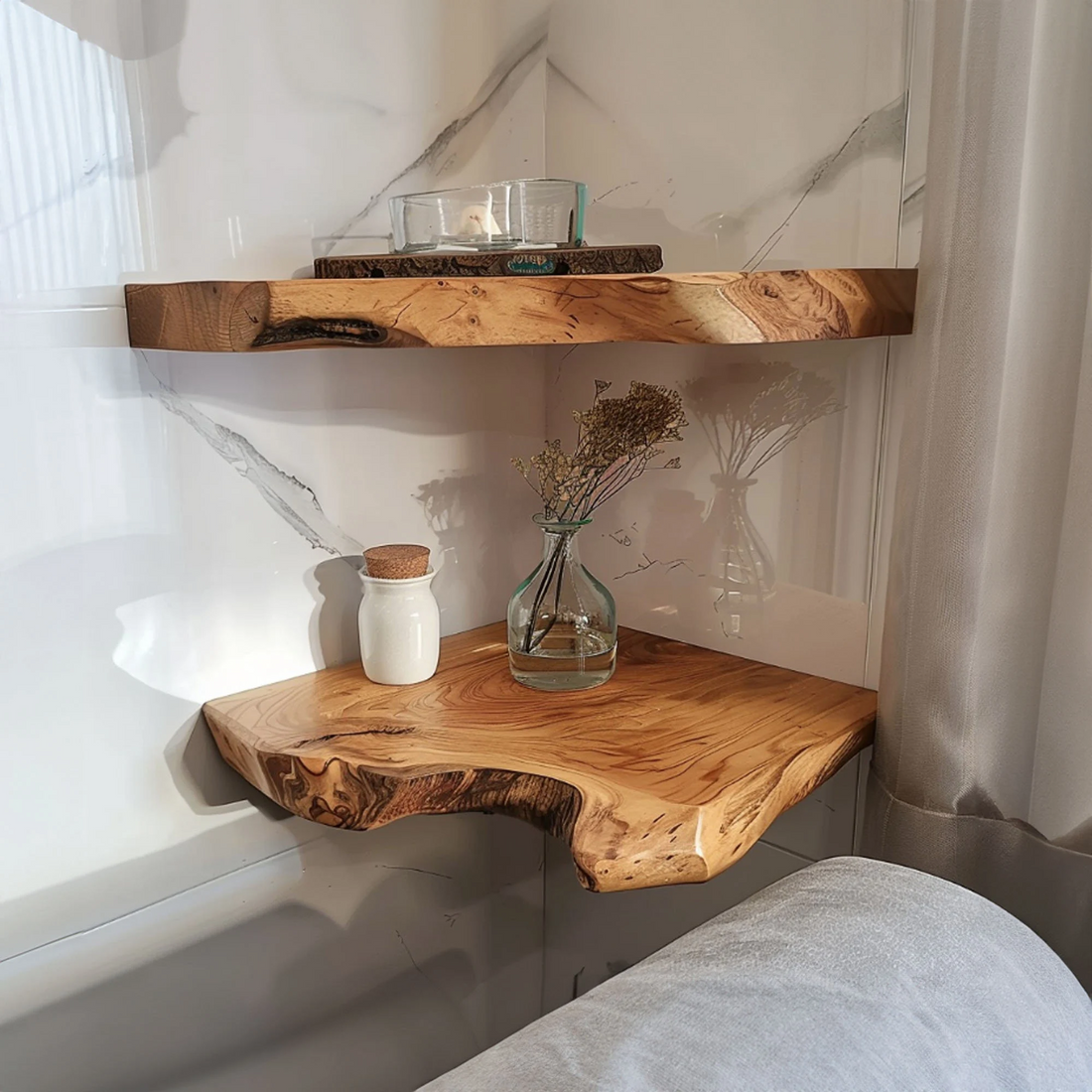 Rustic Live Edge Floating Corner Shelves