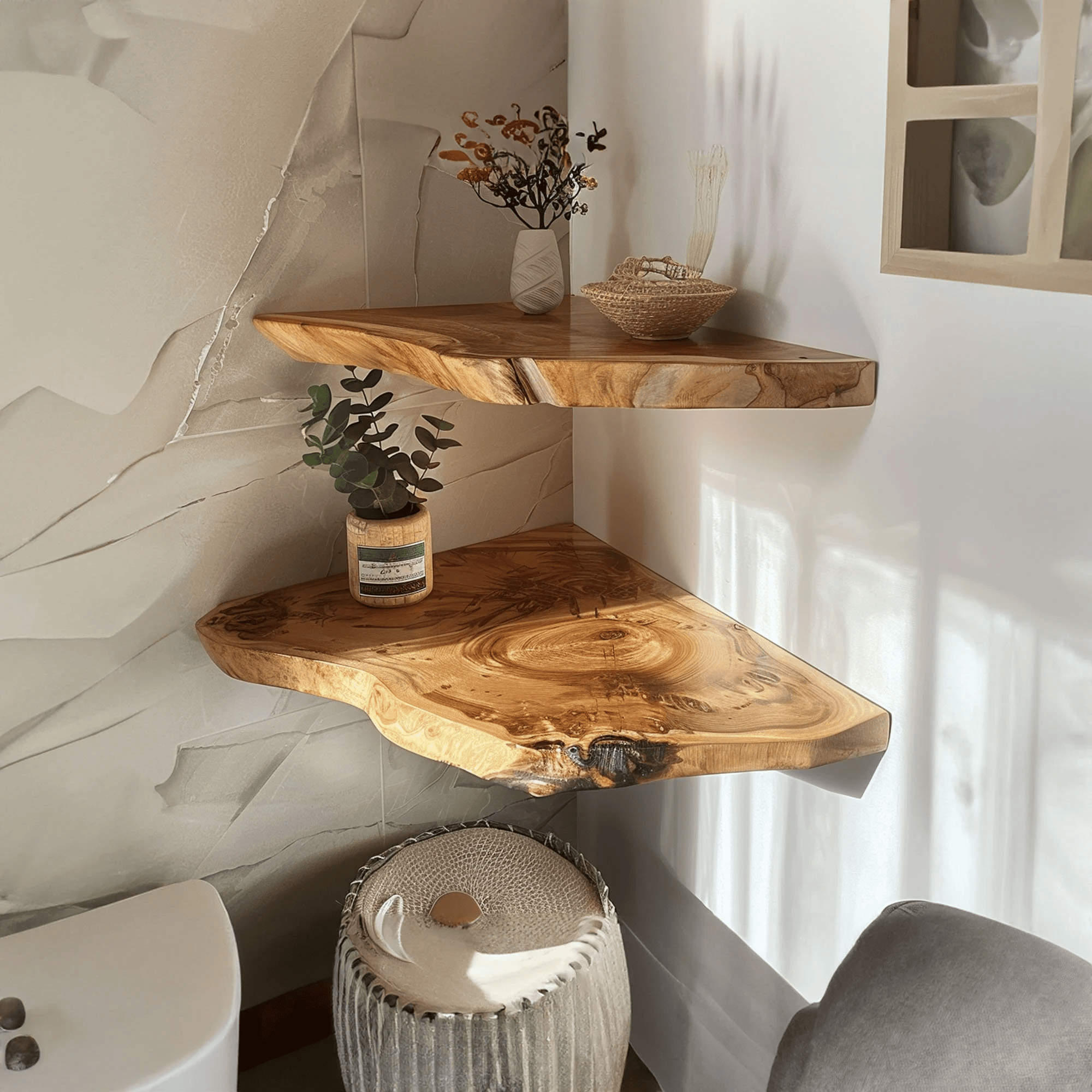 Rustic Live Edge Floating Corner Shelves