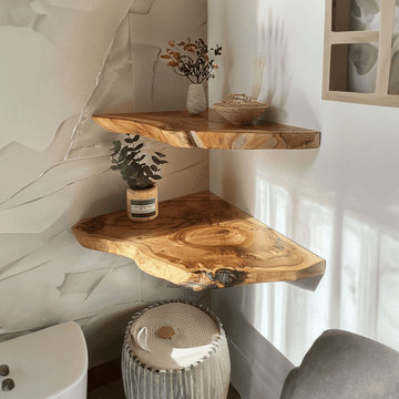 Rustic Live Edge Floating Corner Shelves