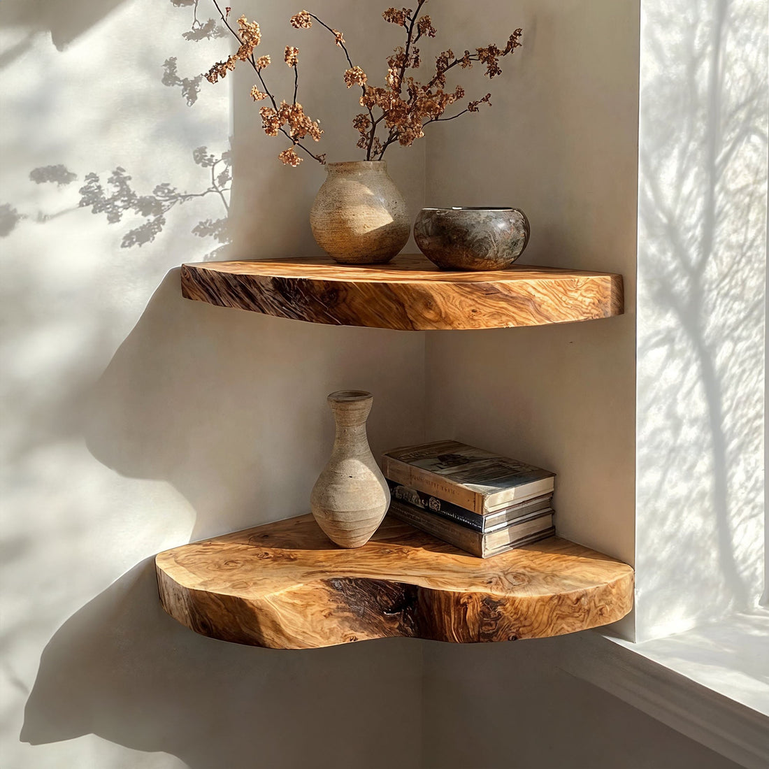 Chic Wooden Floating Corner Shelves