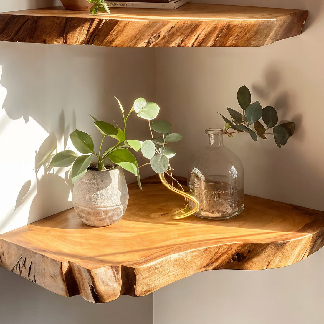 Live Edge Floating Corner Wall Shelves Design