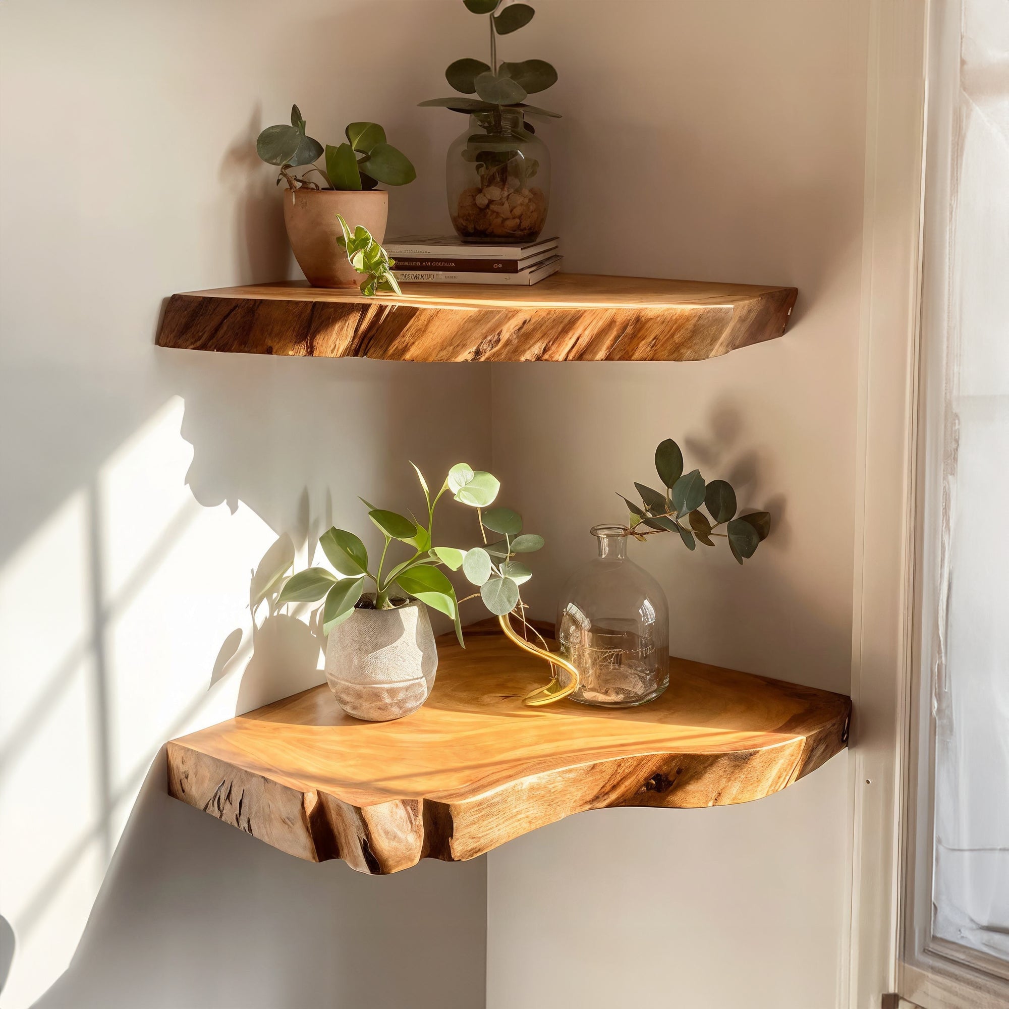 Live Edge Floating Corner Wall Shelves Design