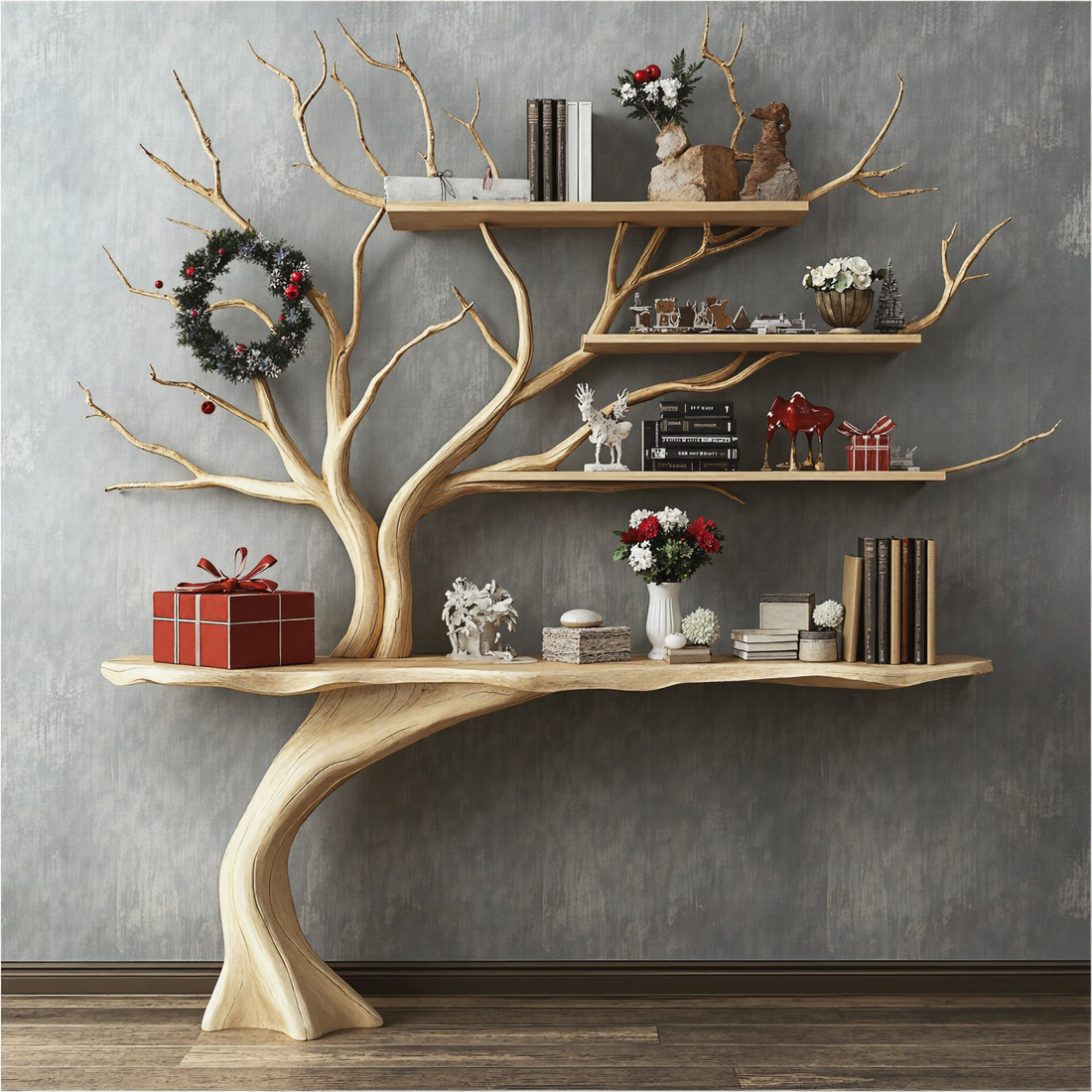 Narrow Console Table with Tree Branch Shelves