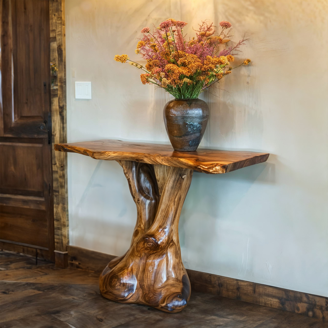 Rustic Wood Side Table with Console