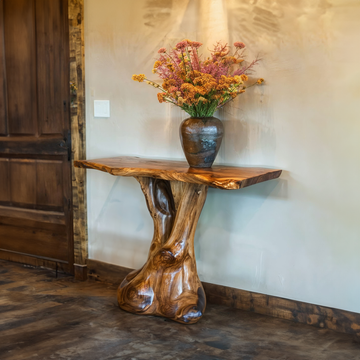 Rustic Wood Side Table with Console