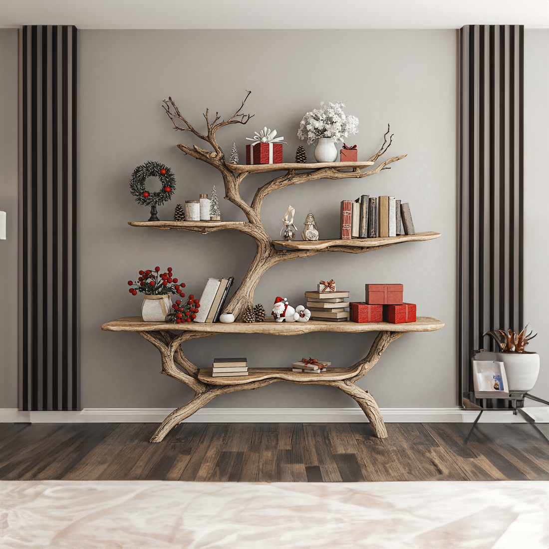 Custom Console Table with Driftwood Bookshelf