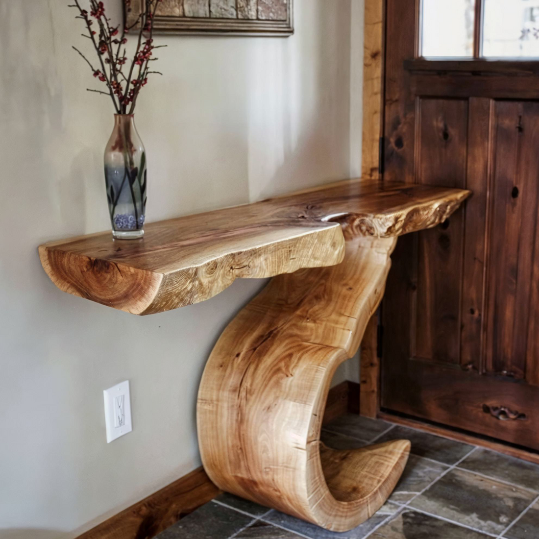 Rustic Natural Wood Console Table