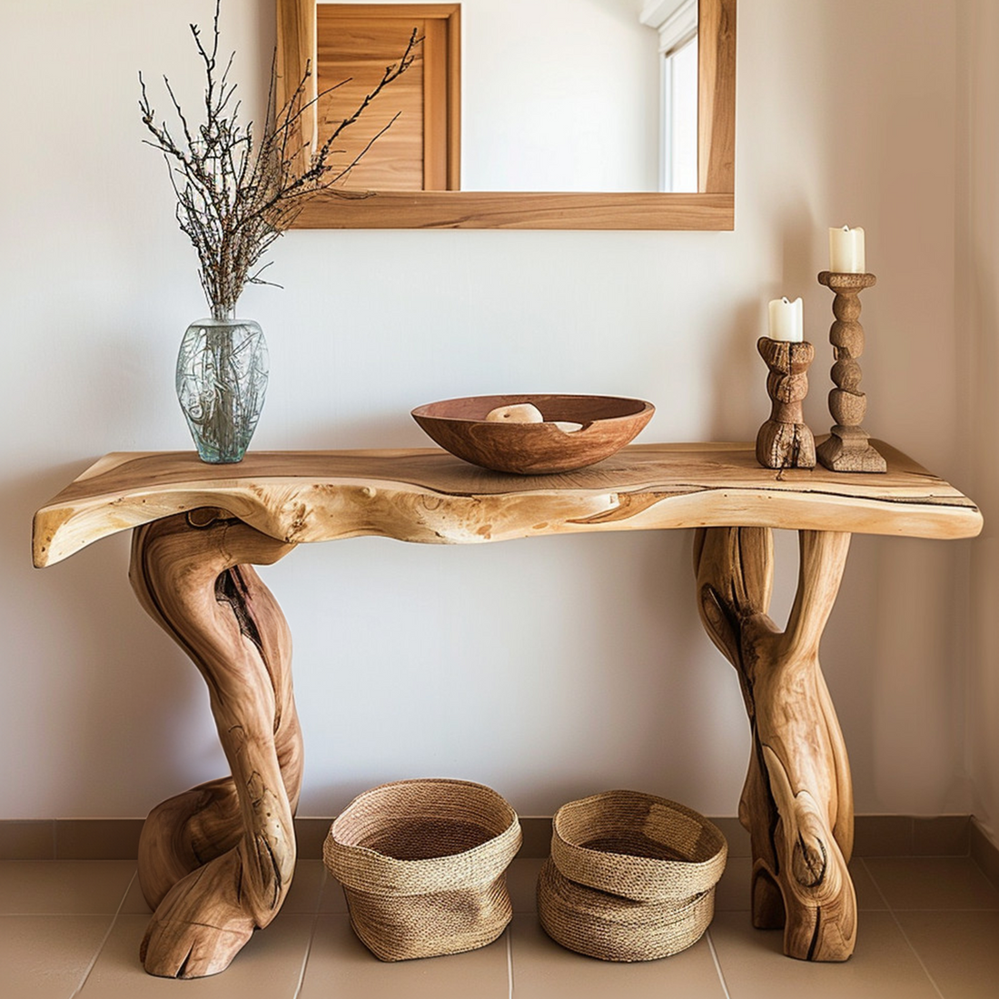 Wooden Rustic Bedside Console Table