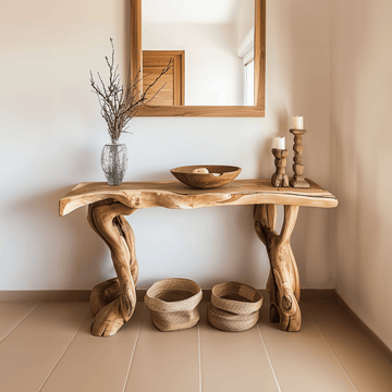 Wooden Rustic Bedside Console Table