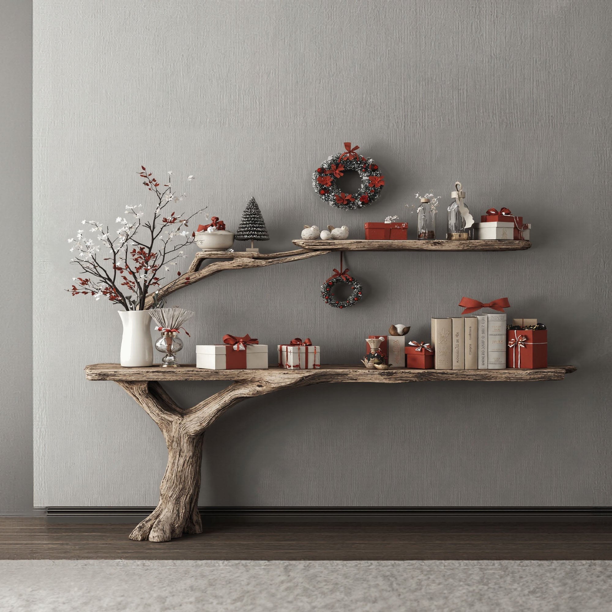 Reclaimed Wood Console Table with Bookshelf