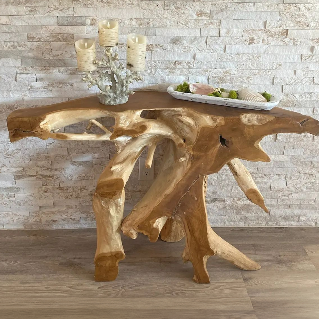 Distinctive Teak Root Console Table Design