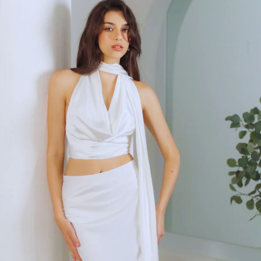 Ivory Muse Scarf-Neck Corset Top